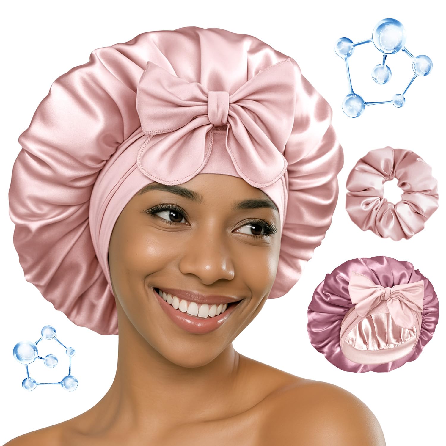 BONNET QUEEN silk bonnet with hyaluronic acid offers overnight hydration for hair.