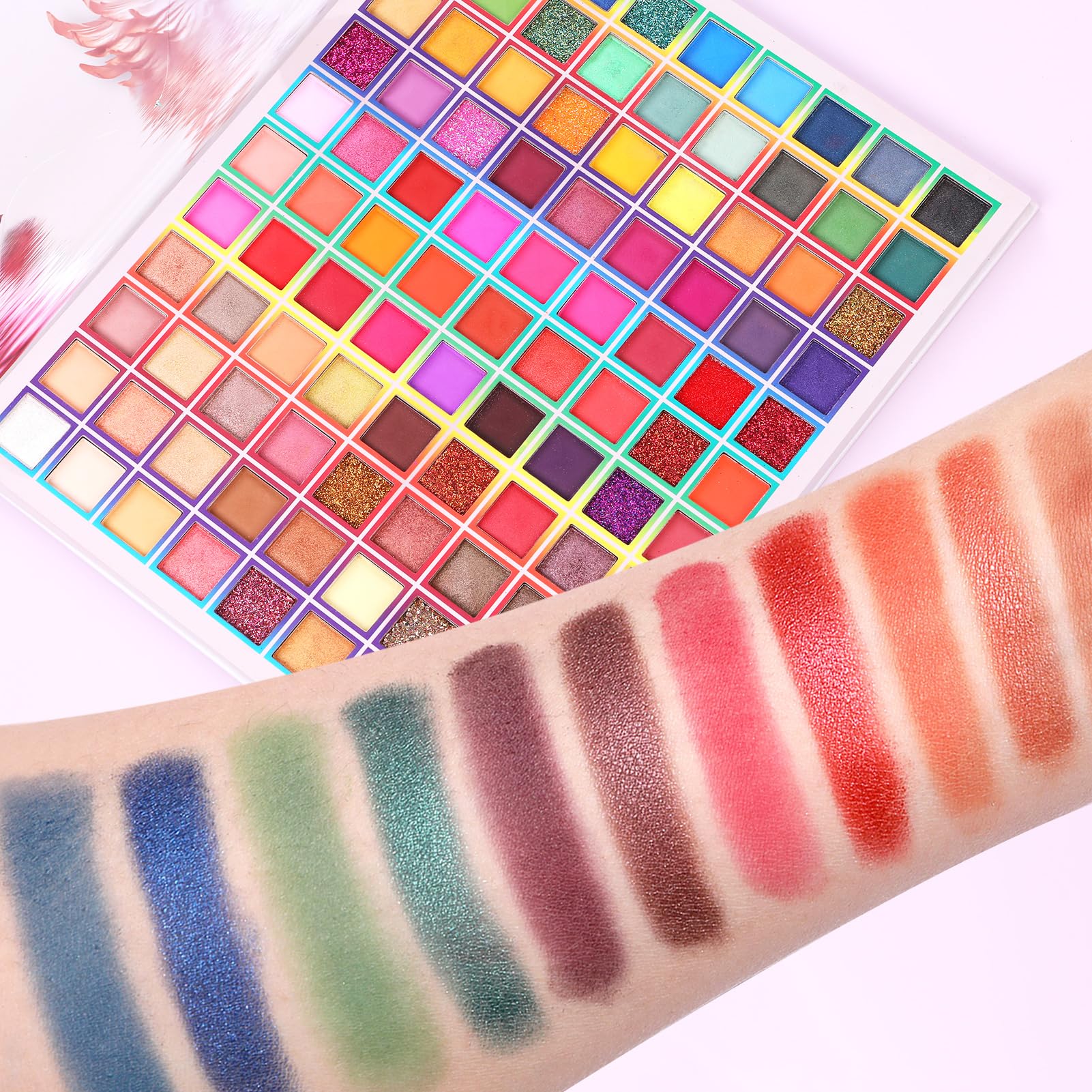 BONNIE CHOICE 99 Colors Eyeshadow Palette swatches demonstrate easy blending and color payoff