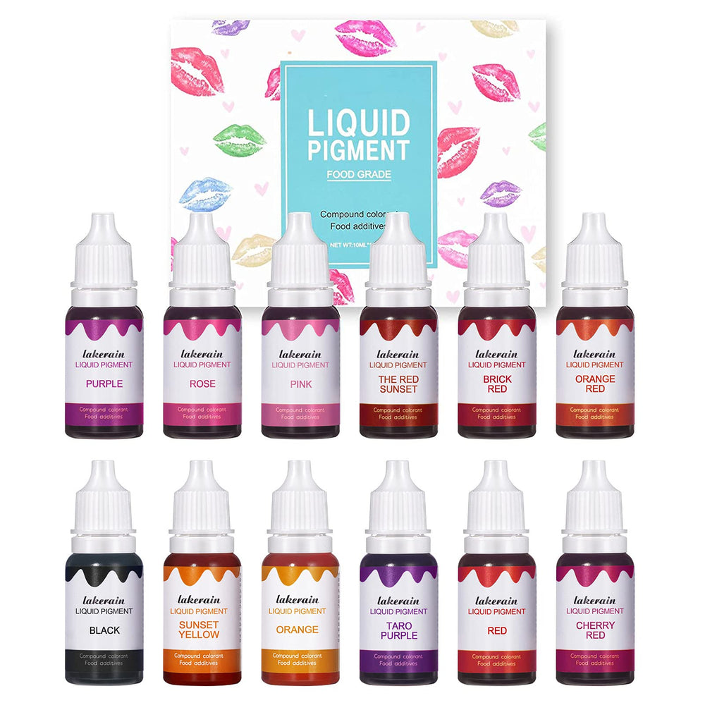 BONNIE CHOICE liquid pigment set 12 colors palette closeup supports DIY lip gloss creation.