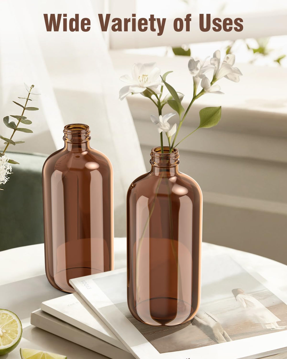 Bontip black trigger nozzles on glass spray bottles for controlled spray