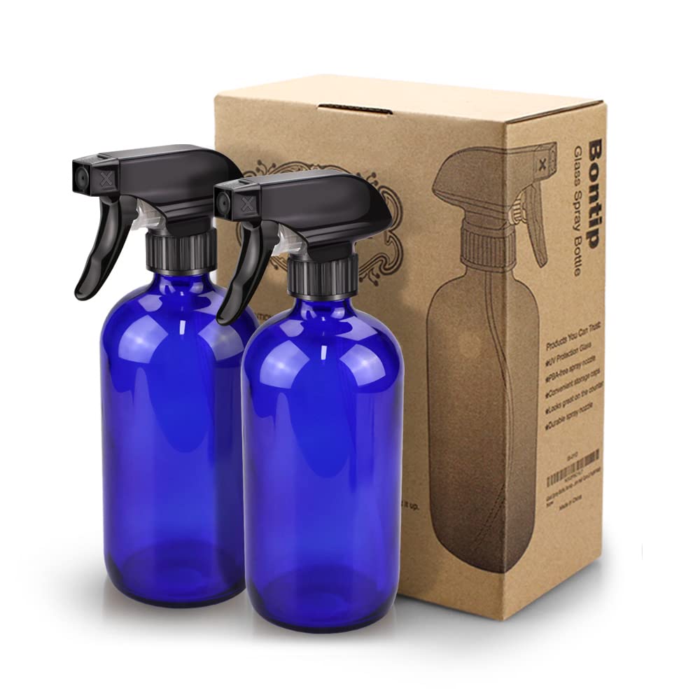 Bontip blue glass bottle in a sleek home setup for everyday tasks.