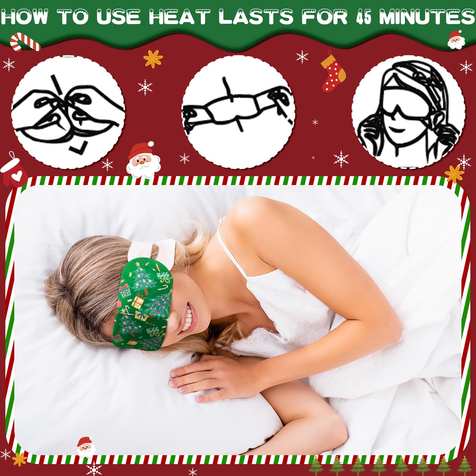 Bonuci heated eye mask maintains ~41°C for 30 minutes of warm comfort.