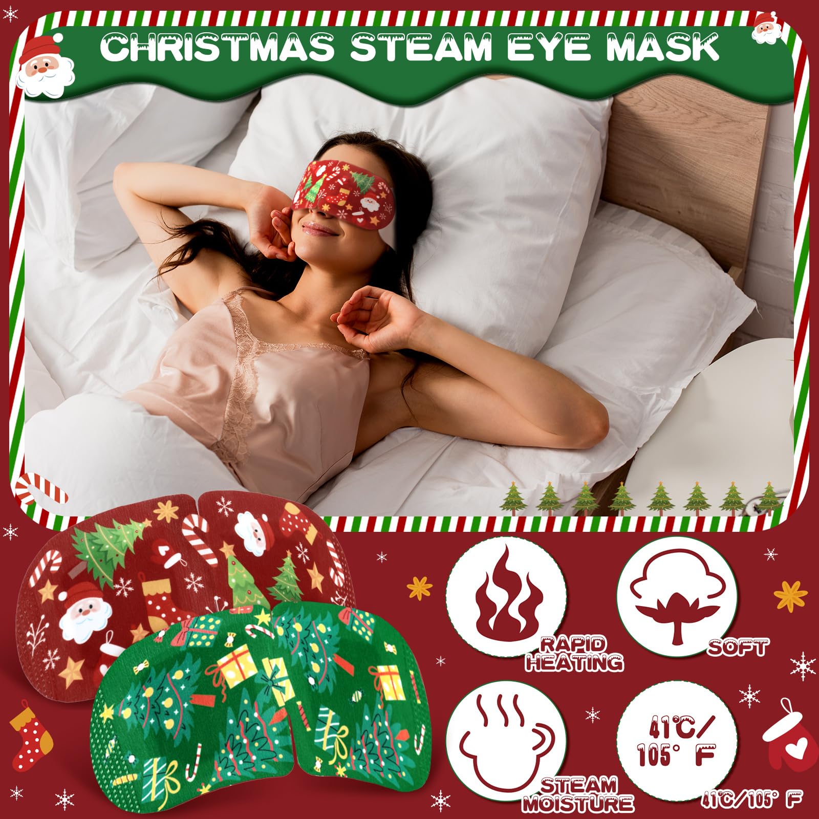 Bonuci chamomile-scented steam eye mask provides soothing comfort for better sleep.