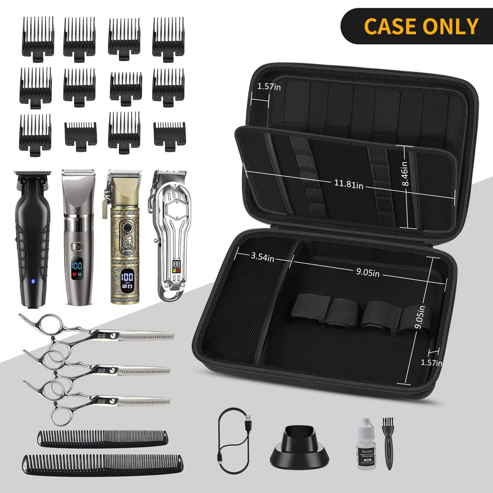 Boobowl hard travel case demonstrates space for clippers and combs in organized layout.