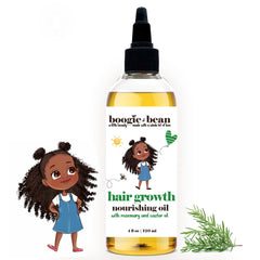 Boogie and Bean hair growth oil bottle ready for scalp massage