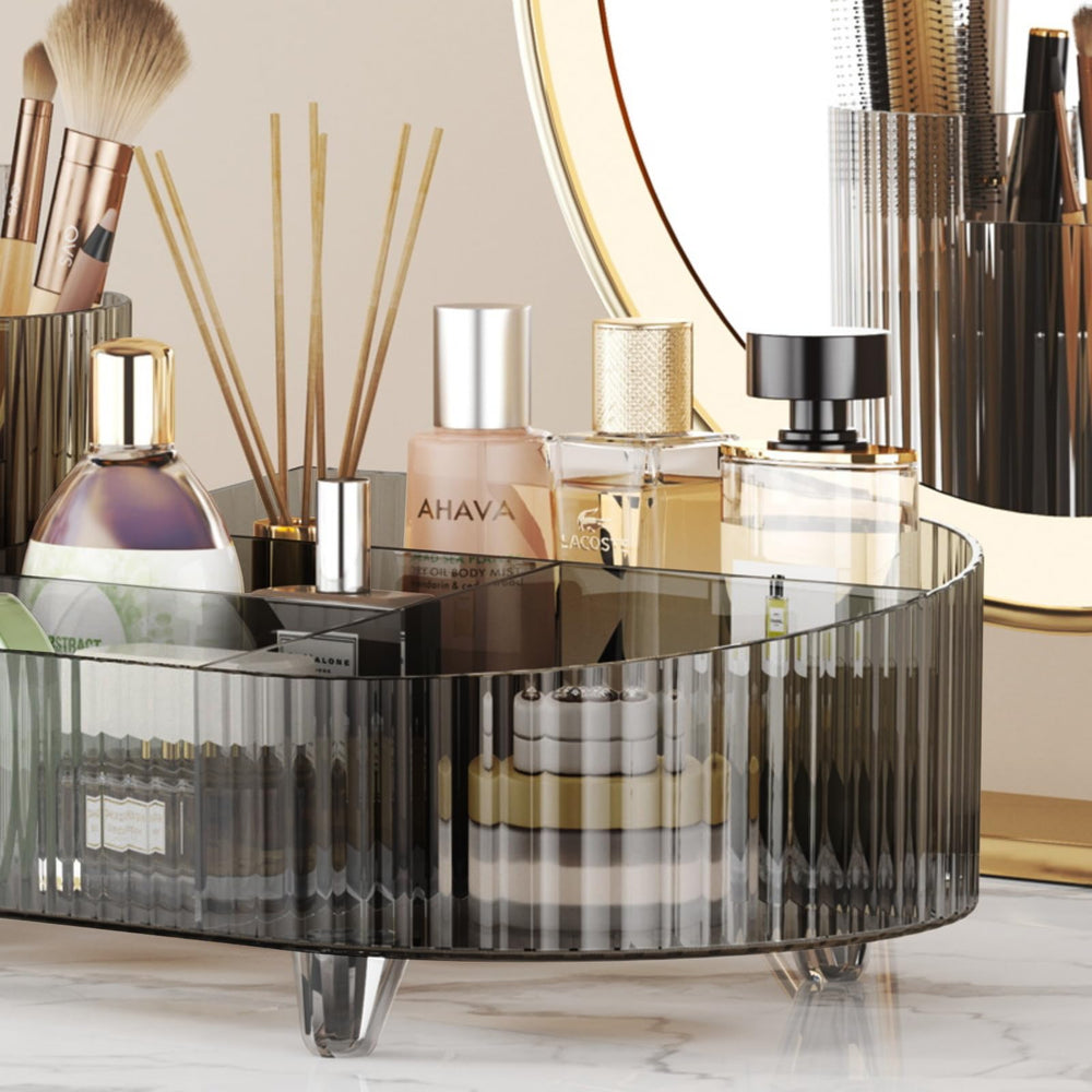 Booklov desk top organization keeps makeup accessible on countertops.