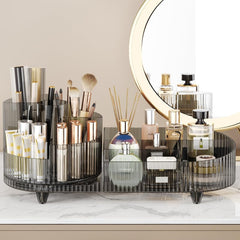 Booklov large capacity cosmetic display holds brushes, lipsticks and skincare neatly.