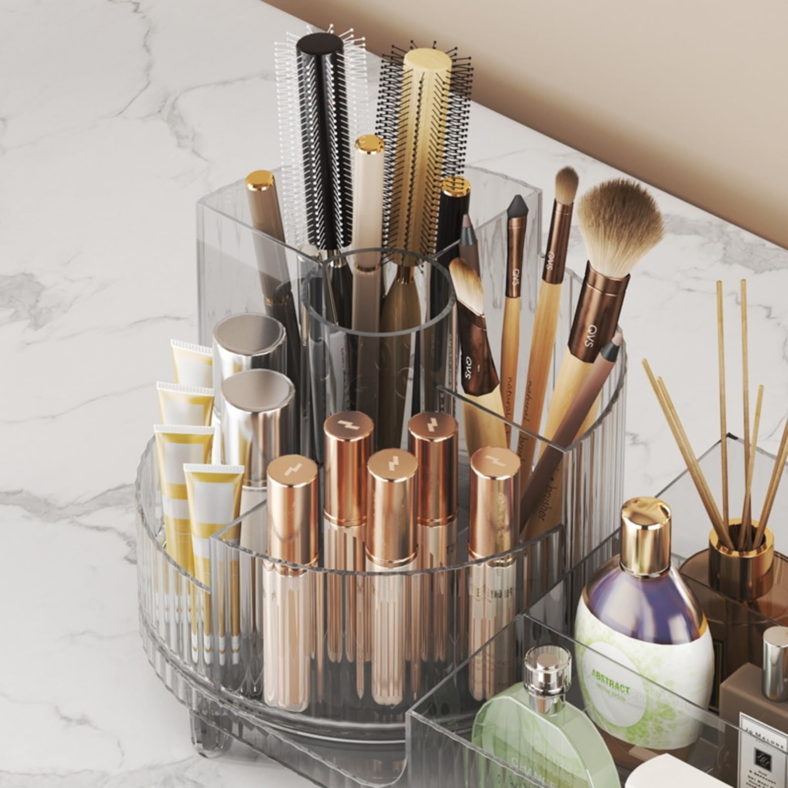 Booklov makeup brushes and skincare storage holds 30+ brushes and 20 skincare items for easy access.