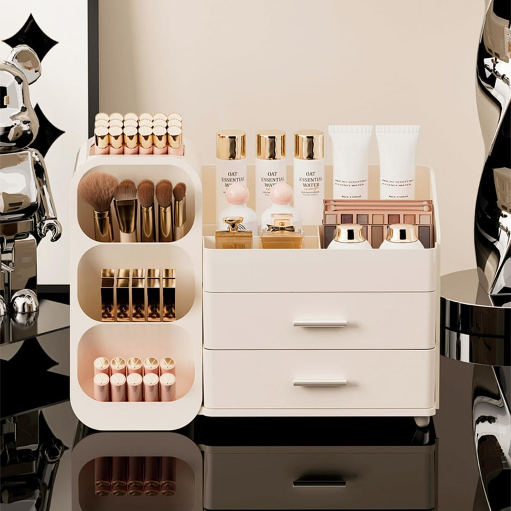 Booklov makeup organizer drawers brush-slot—dedicated space for brushes keeps bristles protected.