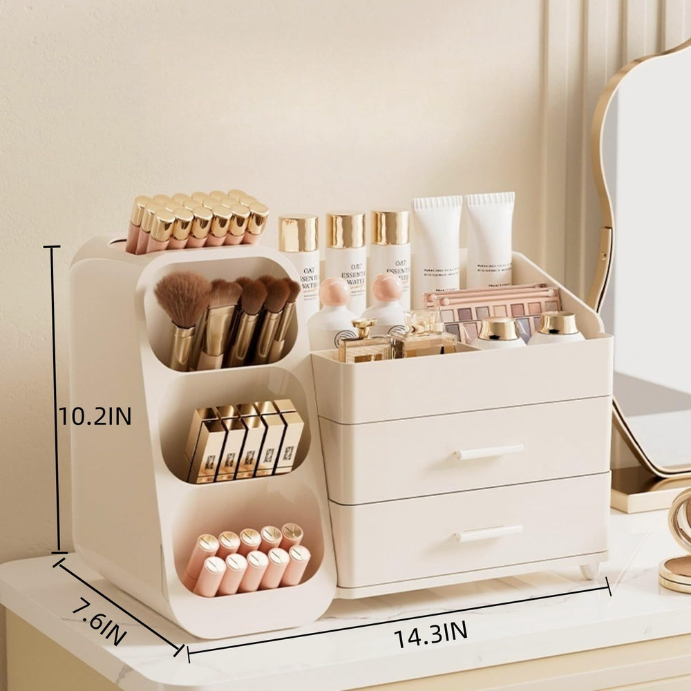 Booklov makeup organizer drawers compartments-closeup—clear organization for quick access to cosmetics.