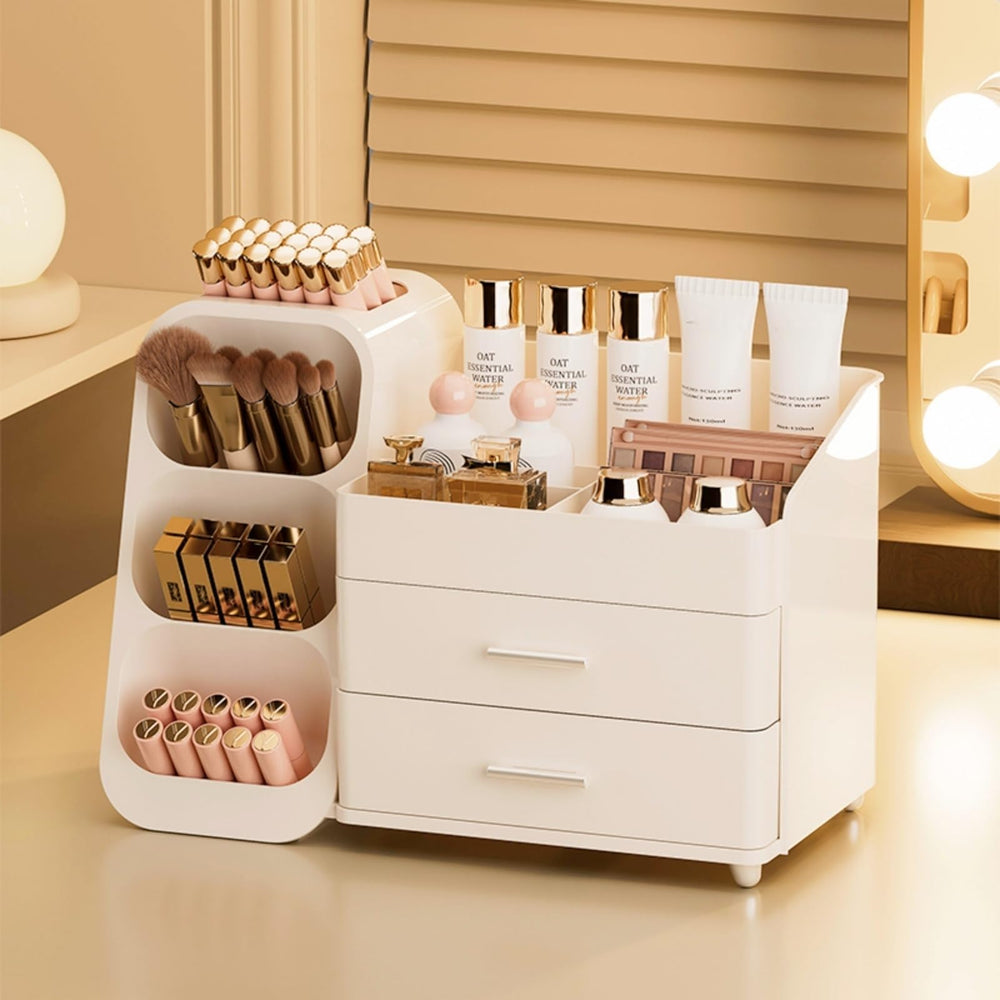Booklov makeup organizer drawers drawer-open—spacious pull-out storage for brushes and lip products.