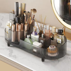 Booklov rotating makeup organizer offers 360-degree access for easy product selection.