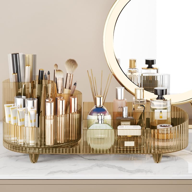 Booklov rotating makeup organizer large capacity holds brushes and skincare for clutter-free vanity