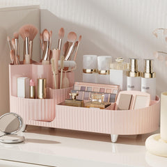 Booklov rotating makeup organizer with large capacity keeps cosmetics organized on the dresser.
