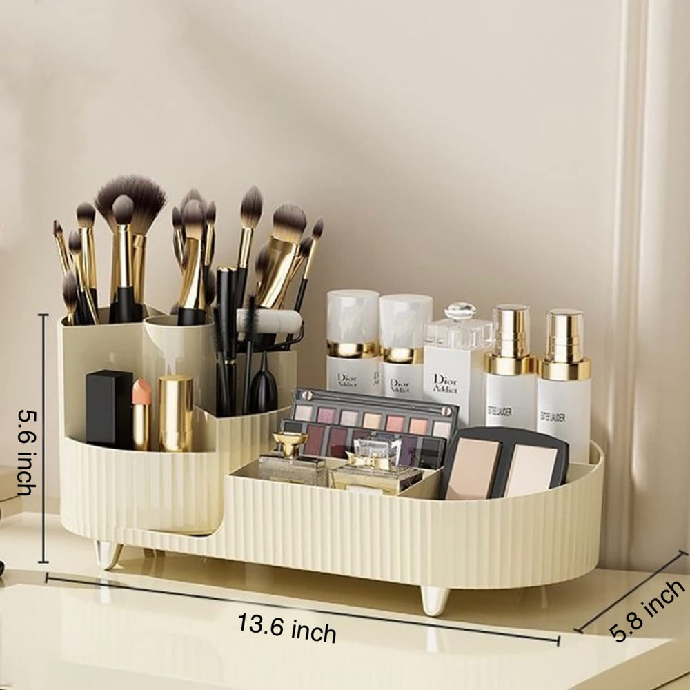 Booklov rotating organizer ivory demonstrates skincare compartments for neatly separated products.