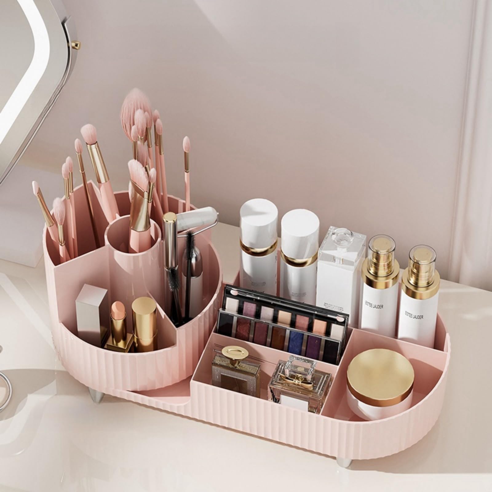 Booklov skincare storage compartments separate bottles and creams for daily routines.