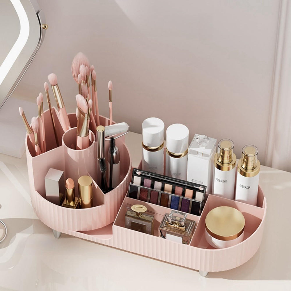 Booklov skincare storage compartments separate bottles and creams for daily routines.