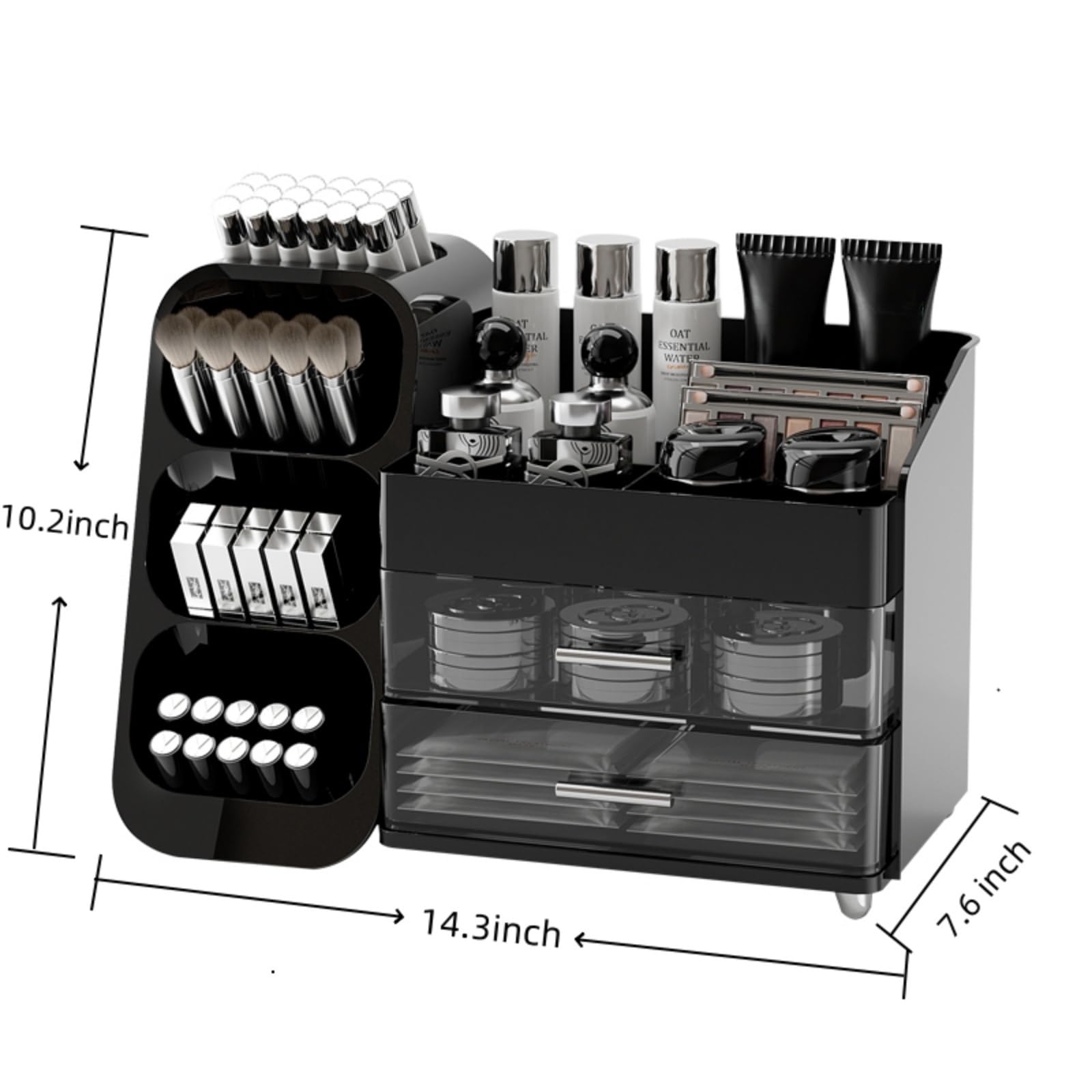 Booklov vanity-display-case-spacious showcases brushes and lipsticks in a tidy, accessible setup.