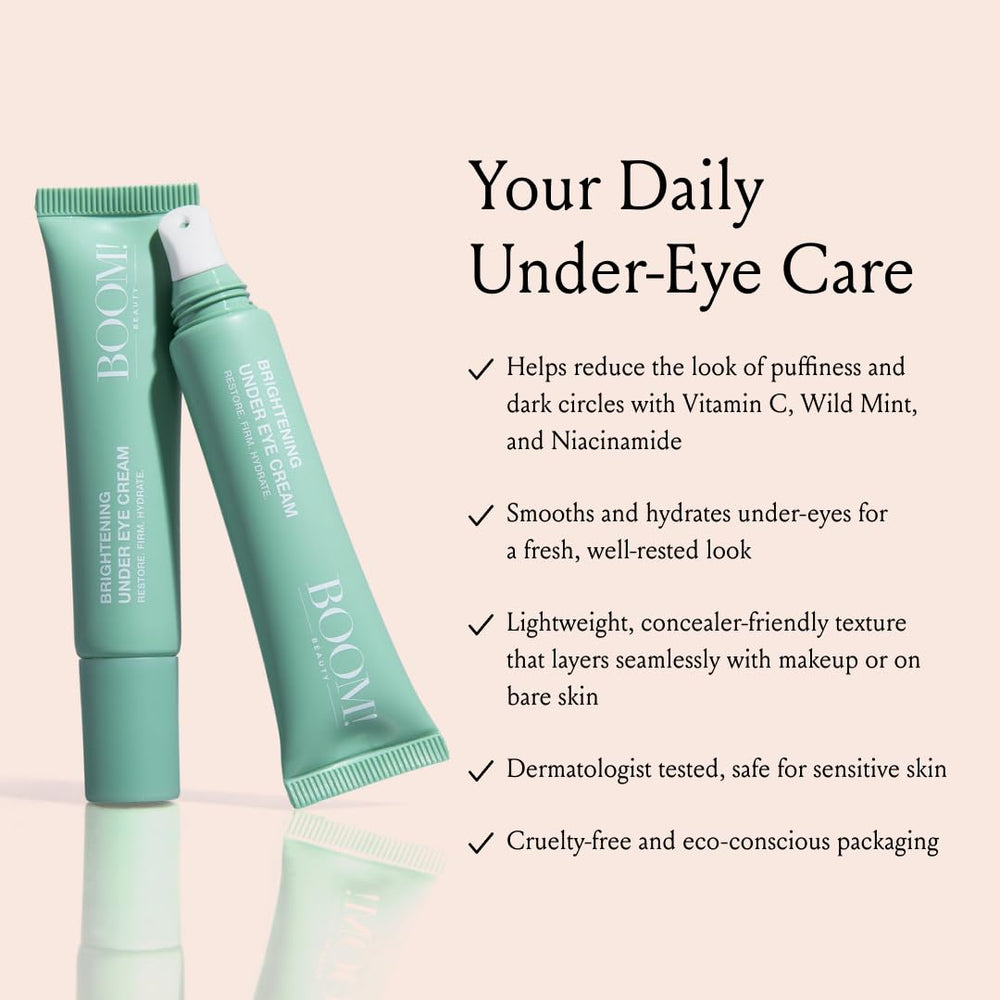 BOOM! under-eye cream cooling swatch highlights lightweight texture and instant refresh.