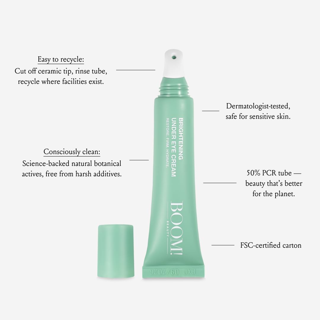 BOOM! licorice root ingredient close-up implying brightening look under-eye area.