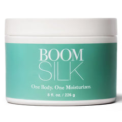 Boomsilk face moisturizer jar shows natural ingredients for gentle hydration.