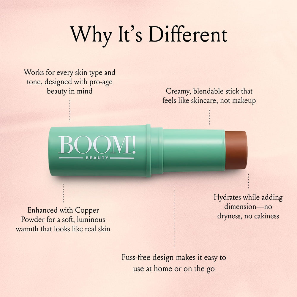 BOOM! BoomStick Bronze on eyelids and brow bone for warm defined eye look.