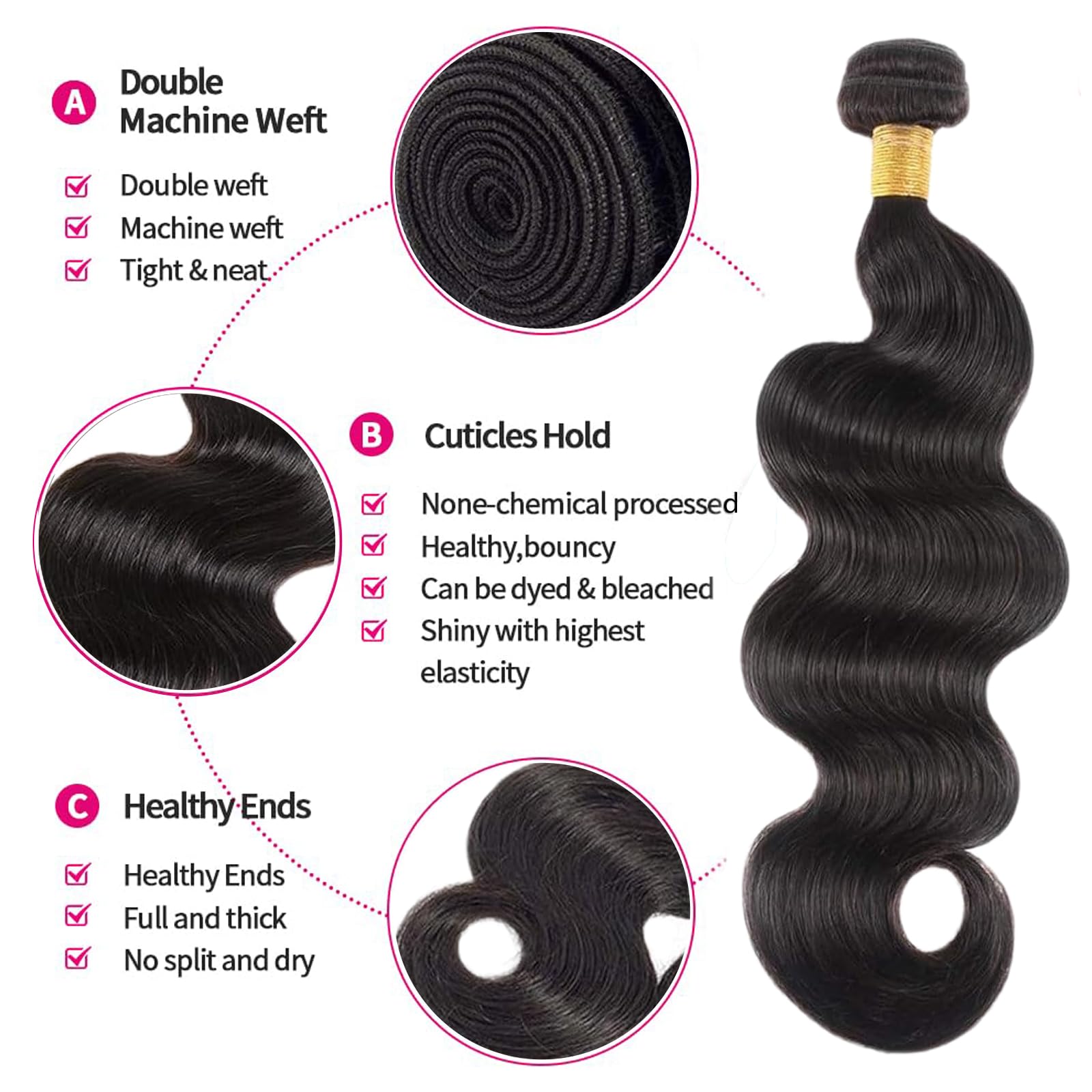 Boopwine body wave bundle length package with 3 bundles