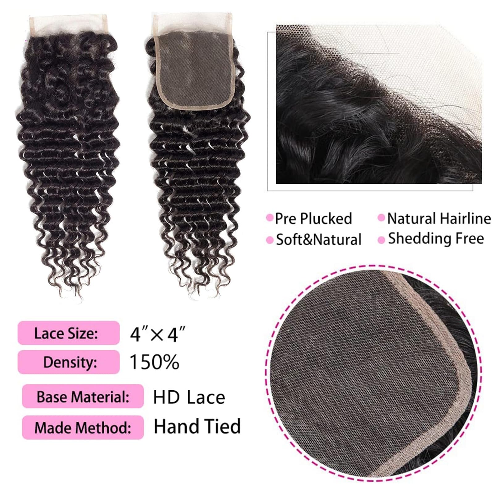 Boopwine Brazilian Virgin Remy hair pre-plucked closure shows a realistic hairline.