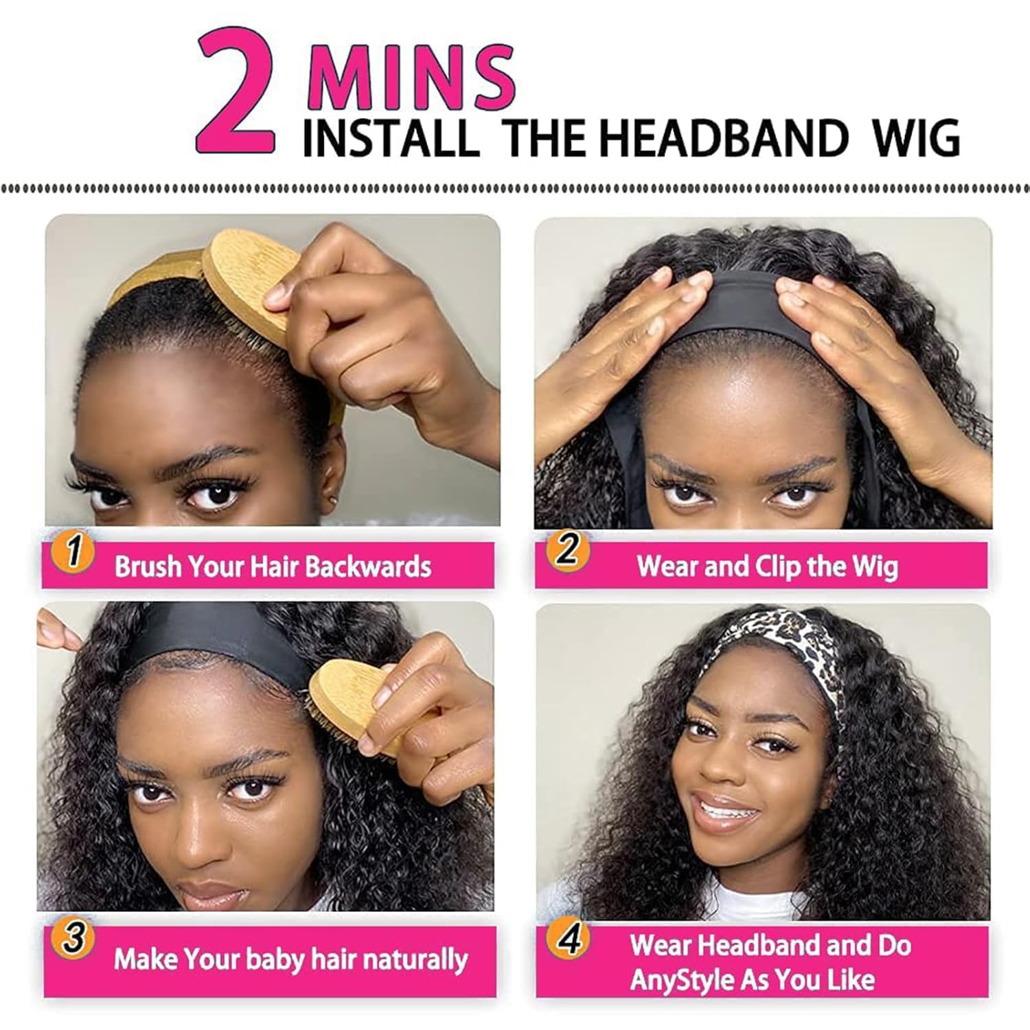 Boopwine headband wig cap inside view with four secure combs