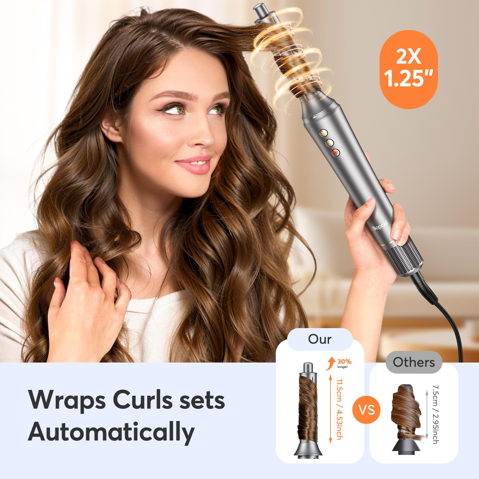 Bopcal auto-wrap right curling barrel for uniform waves