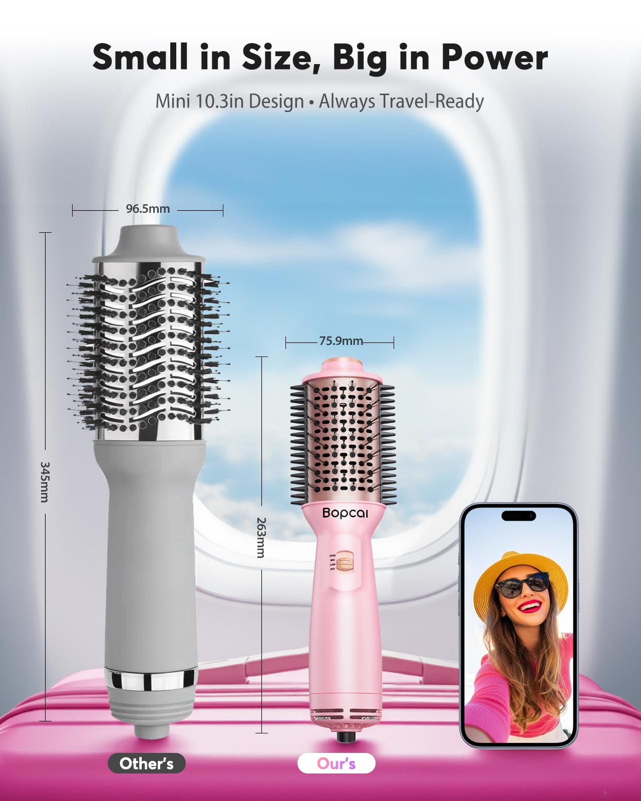 Bopcal four-in-one travel styler enables drying, straightening, curling and volumizing on the go