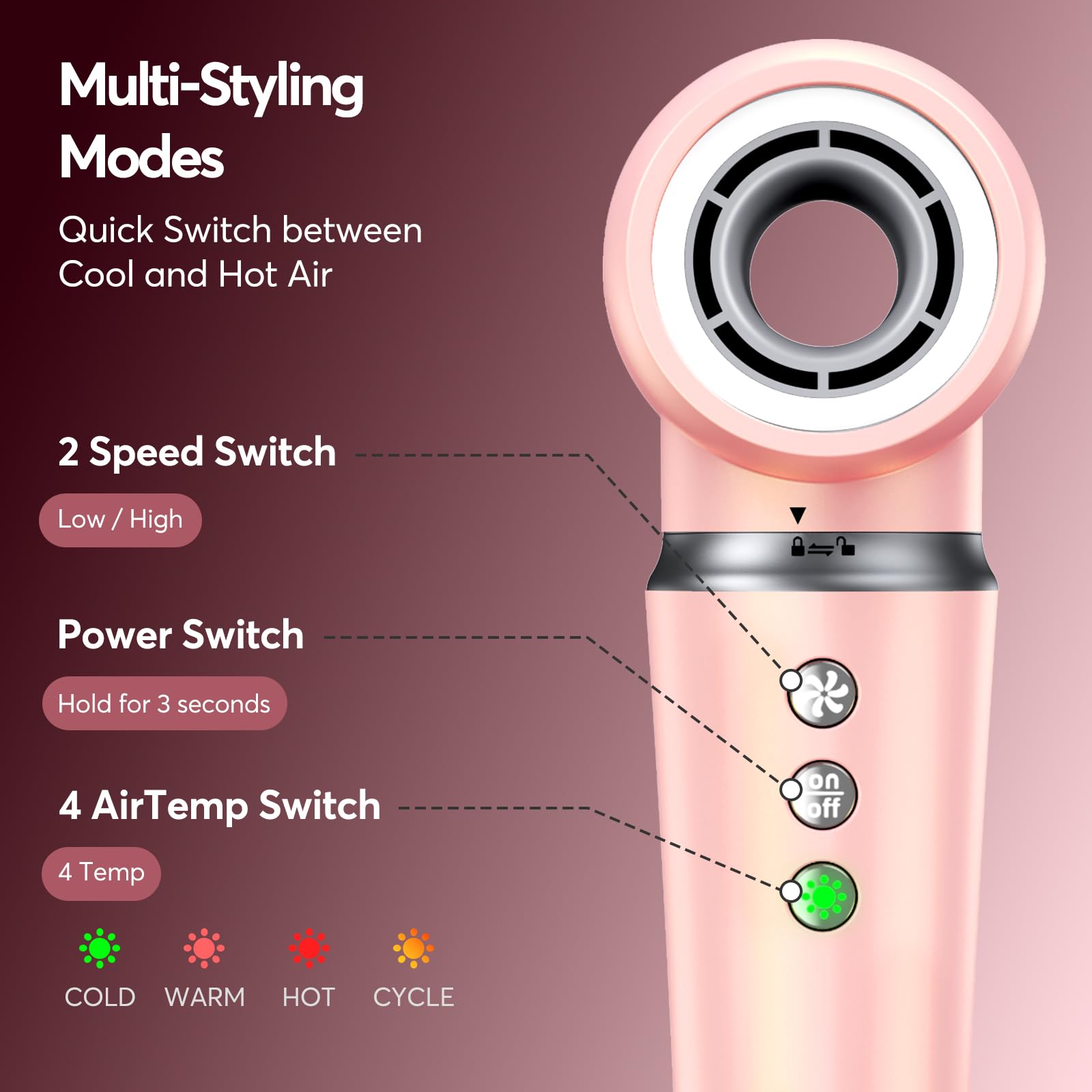 Bopcal in-use styling scene showing straightening, curling, and volumizing capabilities