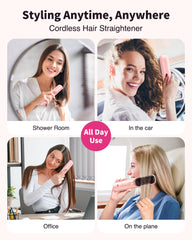 Bopcal powder pink cordless straightener shows compact design for sleek travel touch-ups.