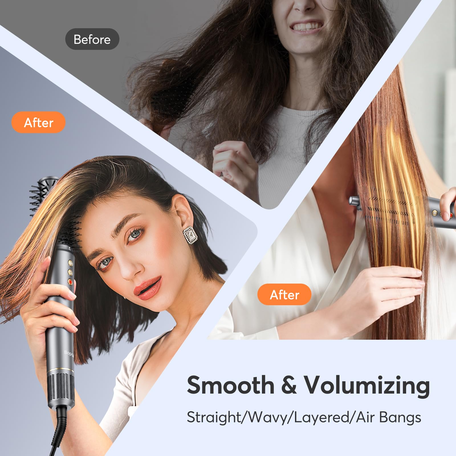Bopcal straightening massager brush smooths and straightens efficiently