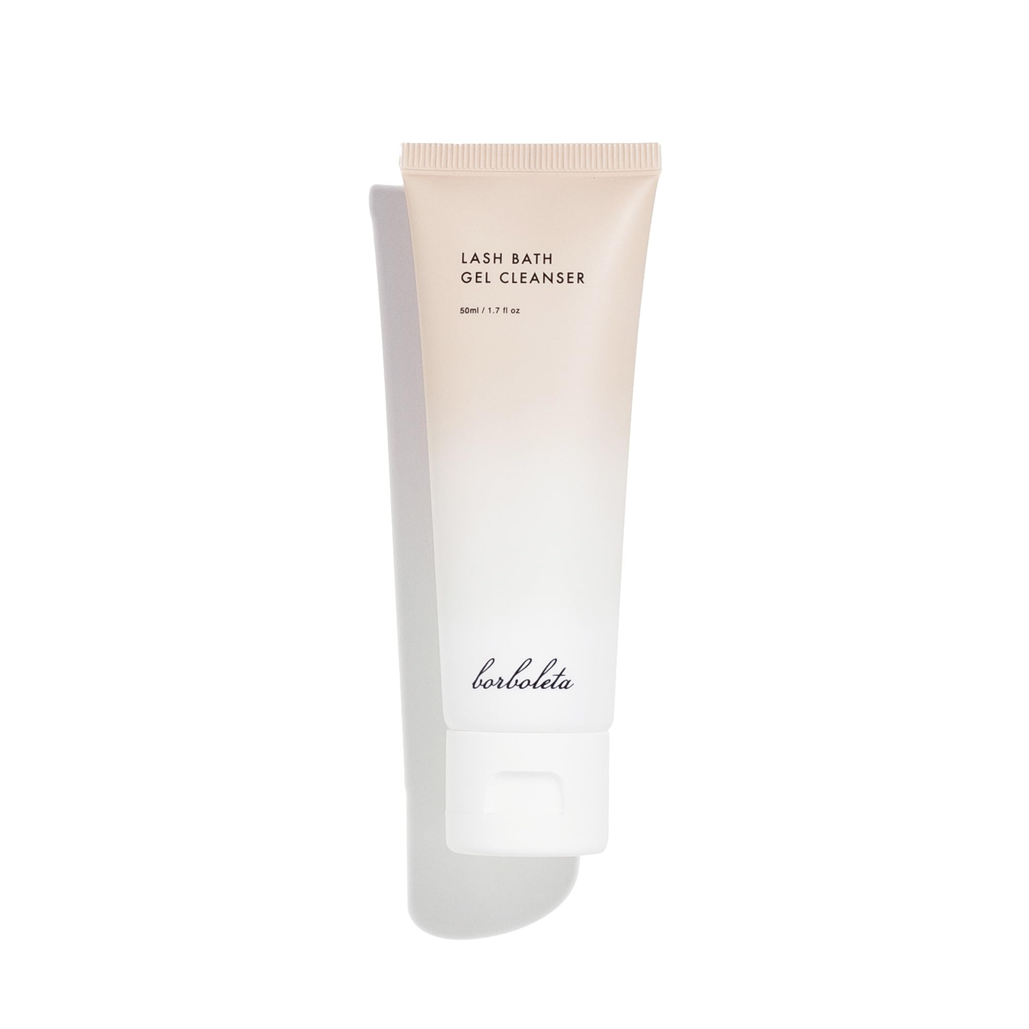 Borboleta Lash Bath Gel Bottle demonstrates gentle cleansing for lash extensions.