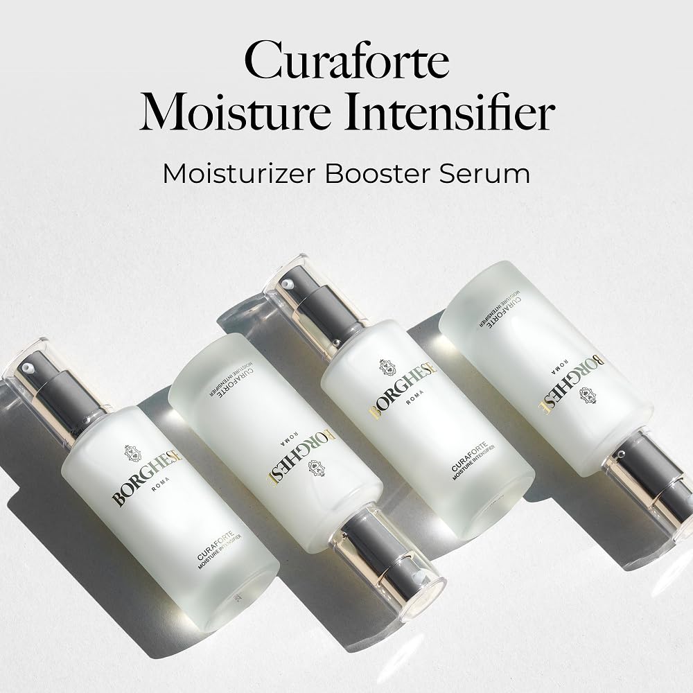 Borghese Curaforte serum dispense shows lightweight application for even skin tone.