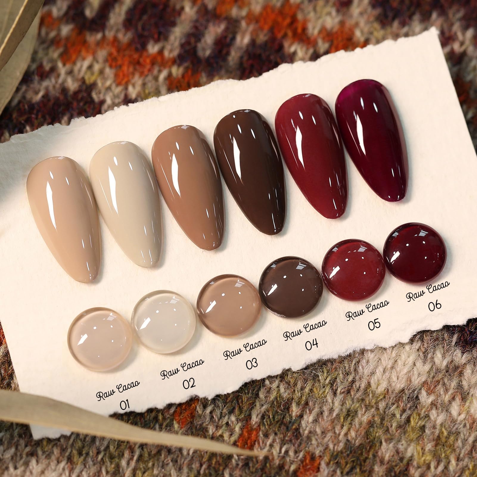 Born Pretty six-color gel polish swatch demonstrates versatile tones for fall and holiday manicures.