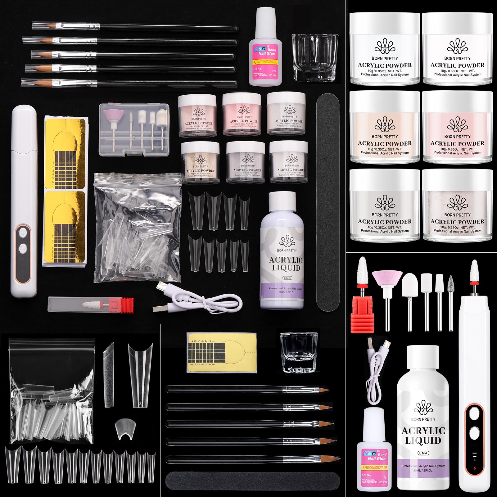 Born Pretty acrylic nail kit drill assembly shows beginner-friendly setup for DIY nails.