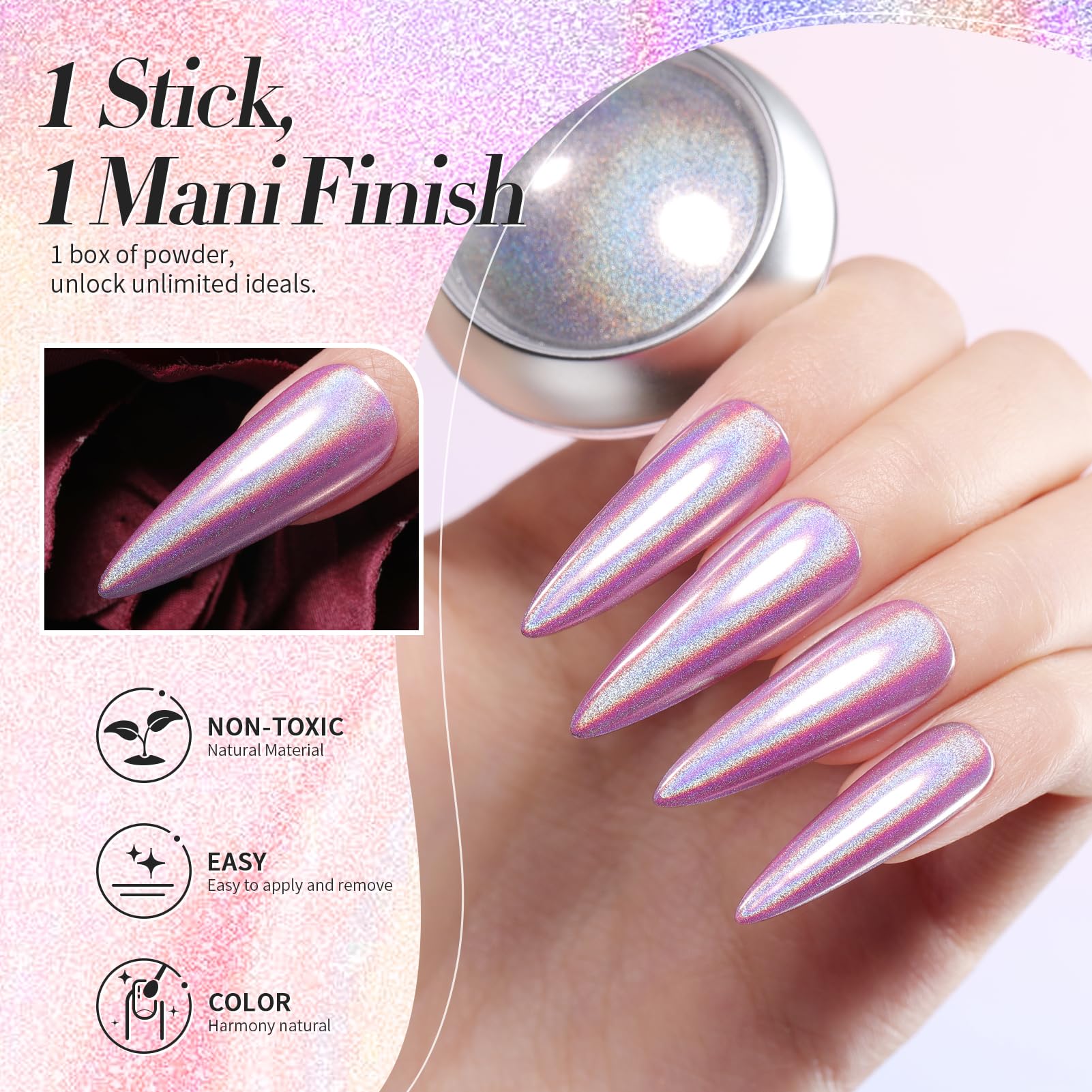 Born Pretty UV gel base undercoat with holographic powder delivers smooth, non-grainy texture and even coverage.