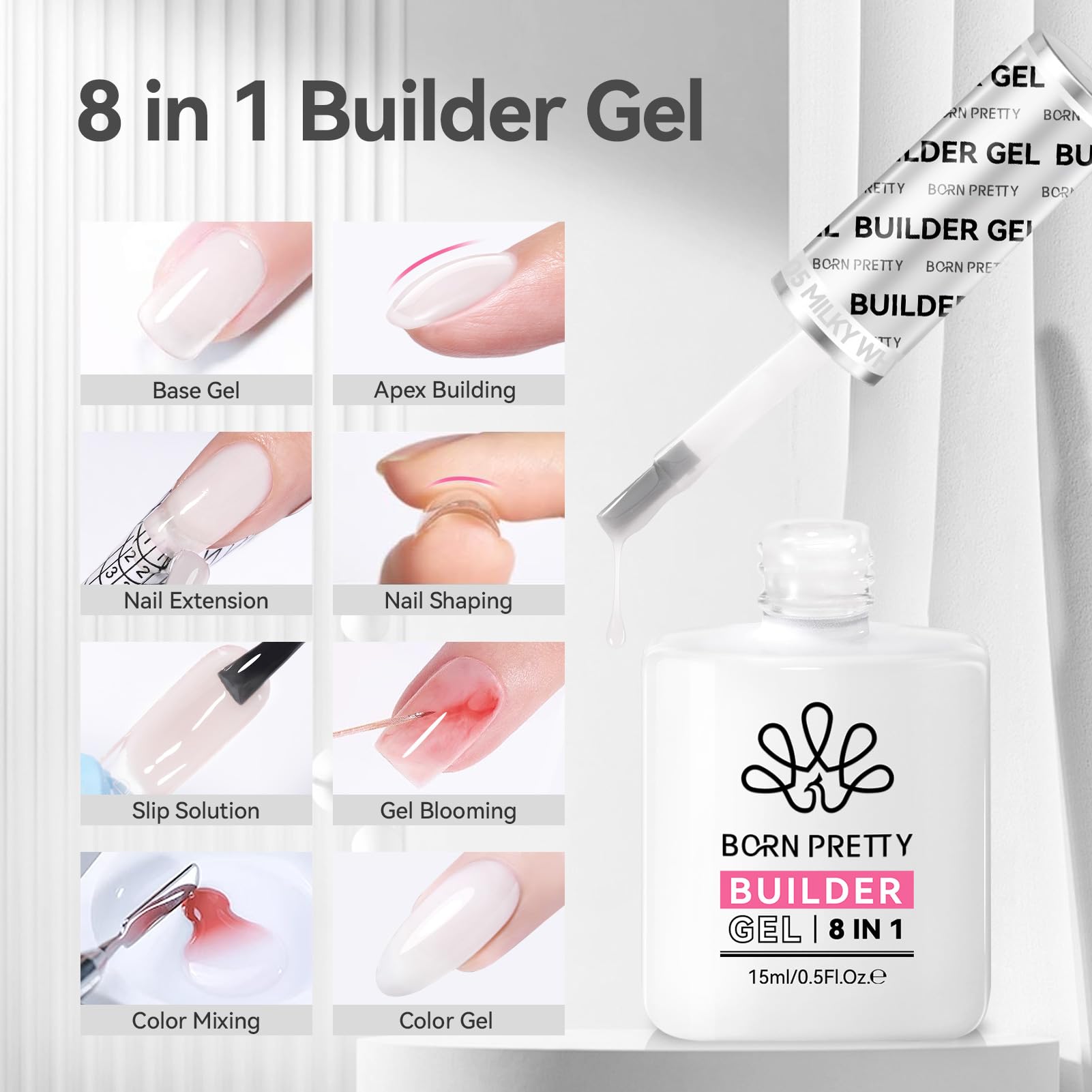 Born Pretty Builder Gel apex-builder swatch shows even coverage and durable finish for extended wear.