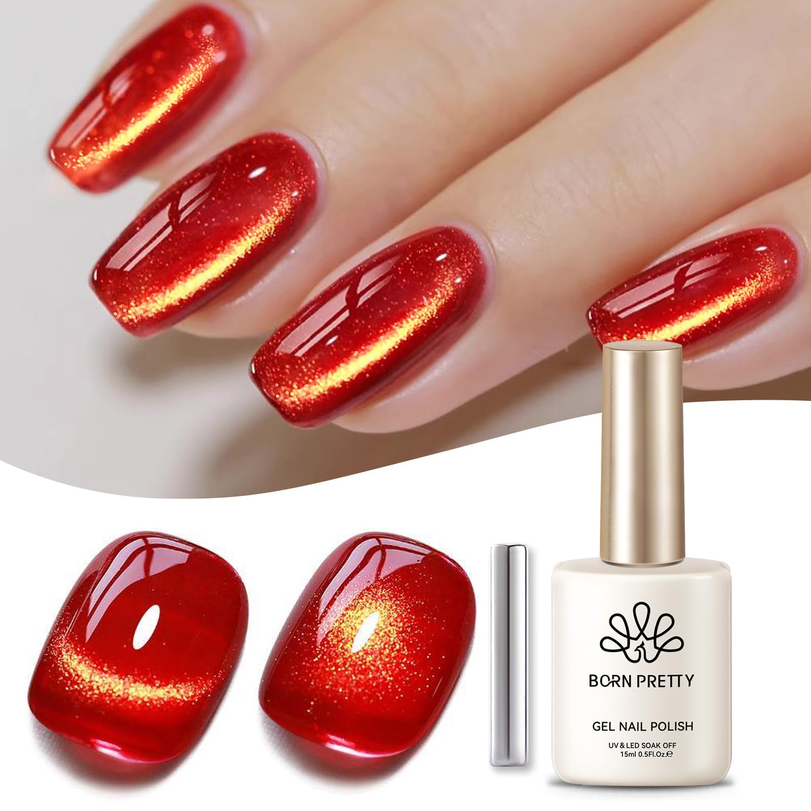 Born Pretty Cat Magnetic Eye Gel Nail Polish cures with base and top coats for durability.