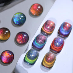 Born Pretty cat magnetic gel nail polish 9D holographic-glow showcases rainbow-like shimmer.
