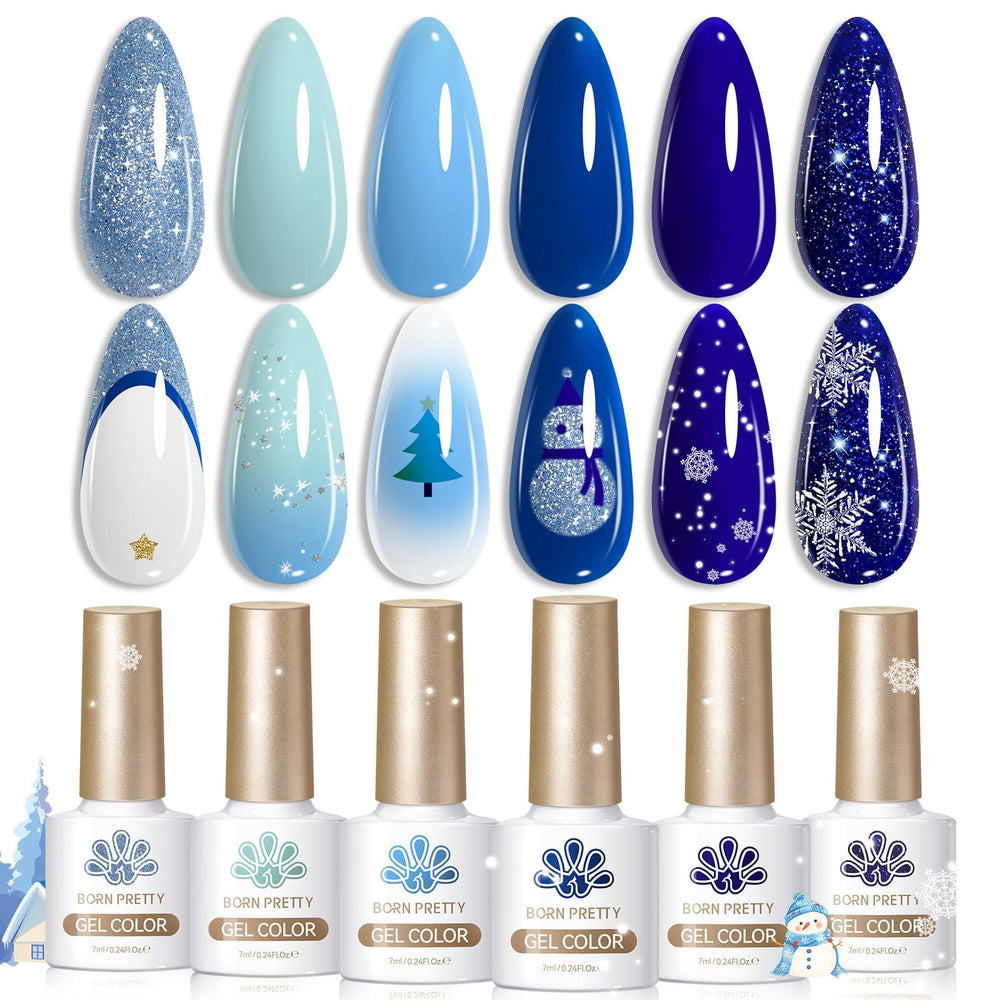 Born Pretty Christmas blue gel nail polish set six colors gift-ready nails