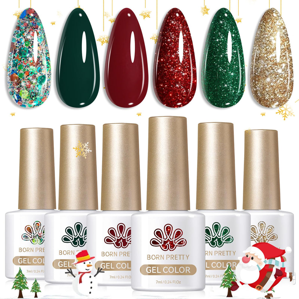 Born Pretty Christmas gel polish green glitter front for festive sparkle nails