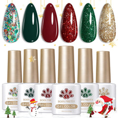 Born Pretty Christmas gel polish green glitter front for festive sparkle nails