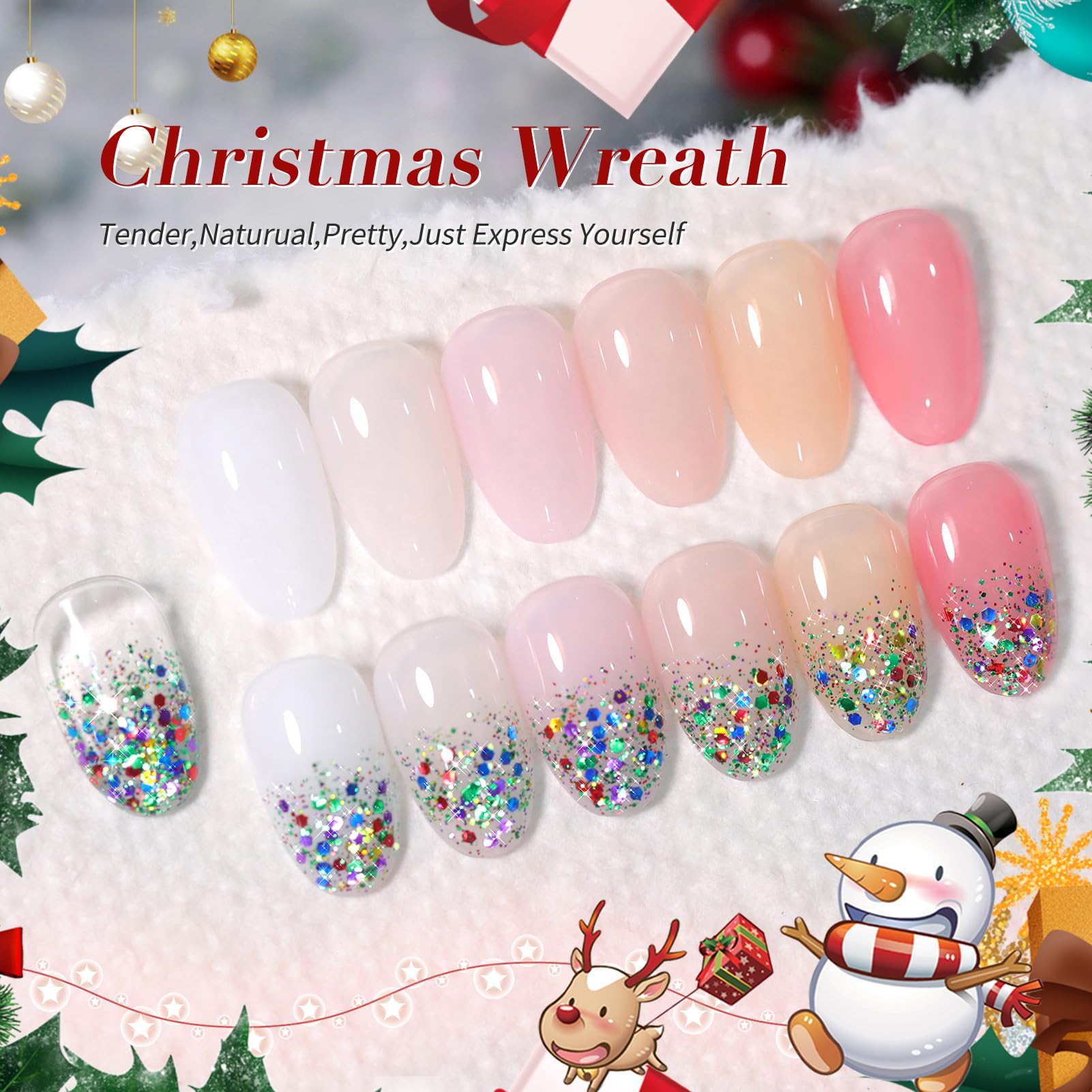 Born Pretty Christmas jelly sequins close-up highlights long-lasting shine with base coat.