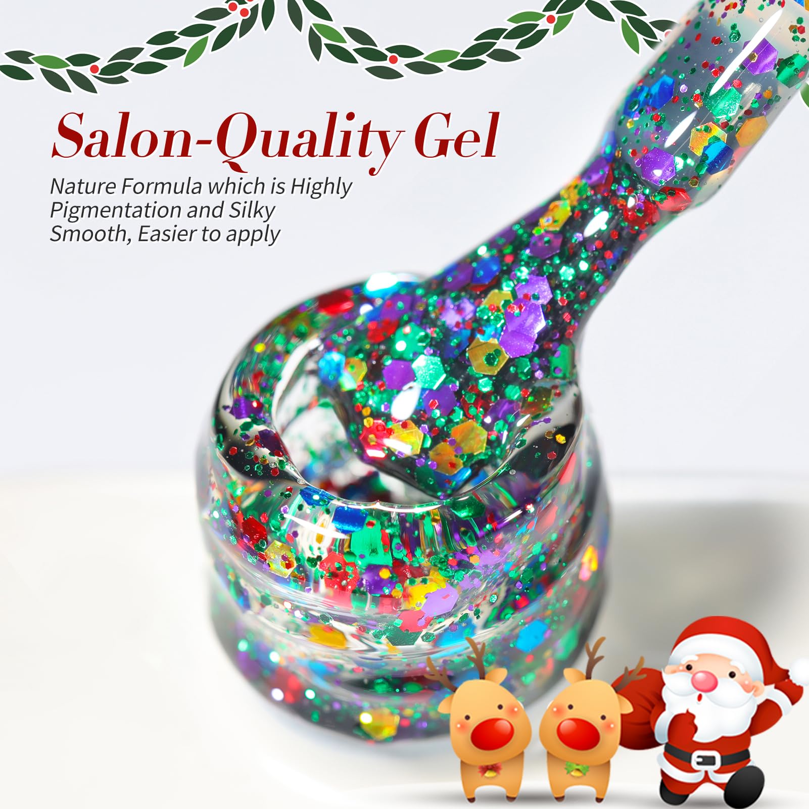 Born Pretty holiday manicure with jelly sequins shows vibrant red-green contrast.