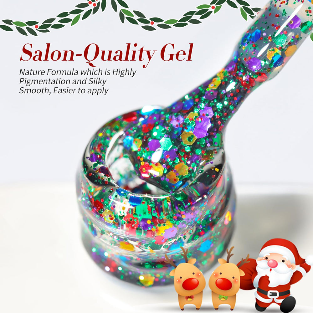 Born Pretty holiday manicure with jelly sequins shows vibrant red-green contrast.
