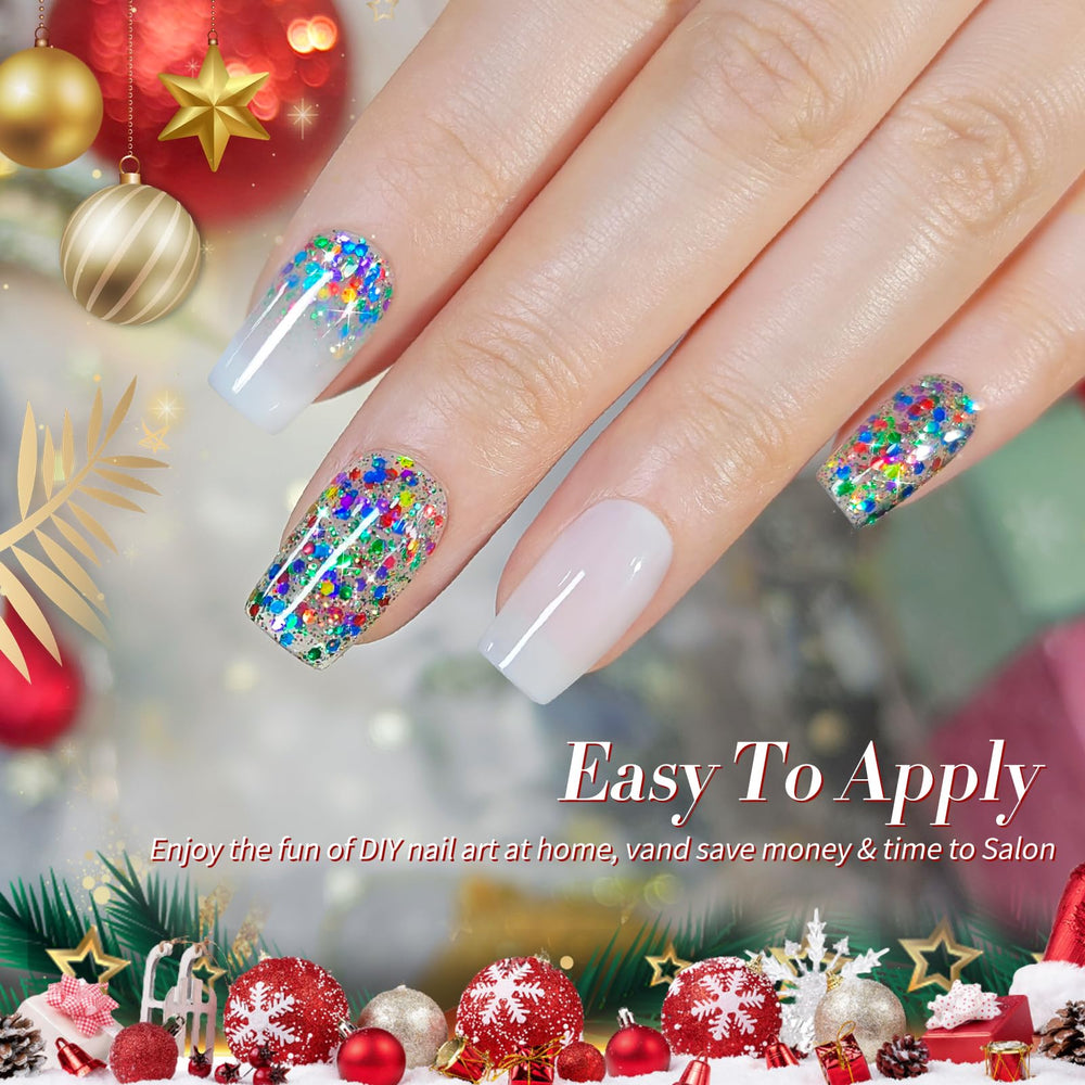 Born Pretty Christmas jelly sequins close-up shows buildable sparkle for nails.