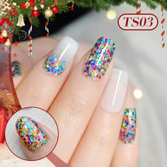 Born Pretty jelly sequins swatch reveals translucent finish with sparkling holiday glitter.